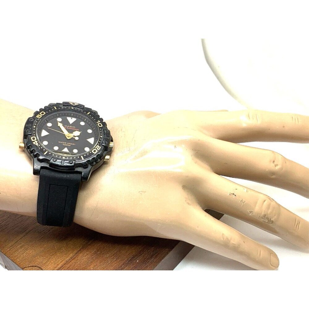 Casio Men's Watch AQ-110 Quartz Analog Digital Alarm 44mm 740 Black Rubber USED - Picture 4 of 14